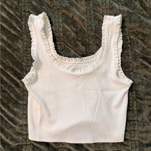 American Eagle White Ruffled Tank Top
